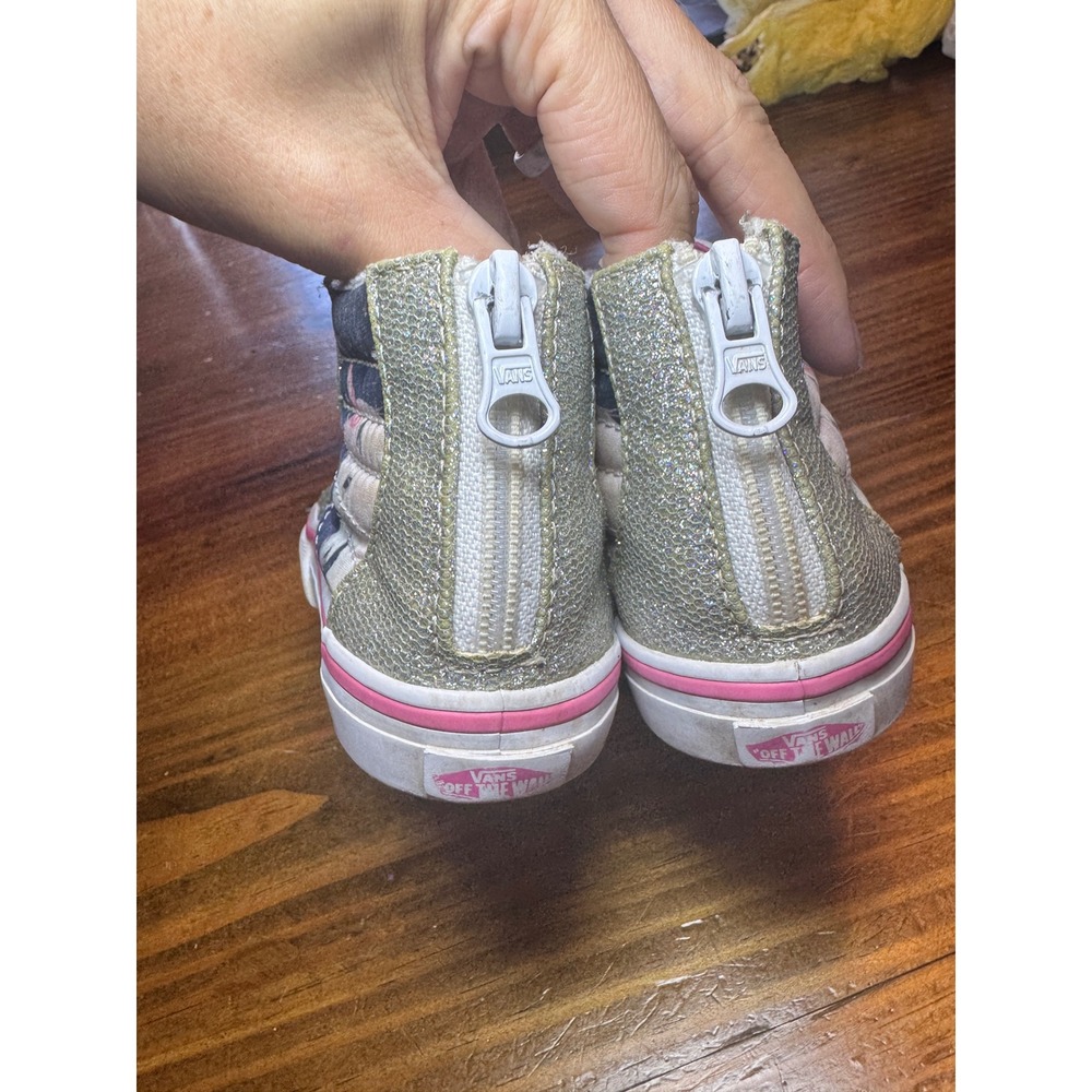 Vans Sk8-Hi Zip Toddler 8 Silver Glitter Unicorn Galaxy High Top Sneakers Pink - Picture 3 of 6